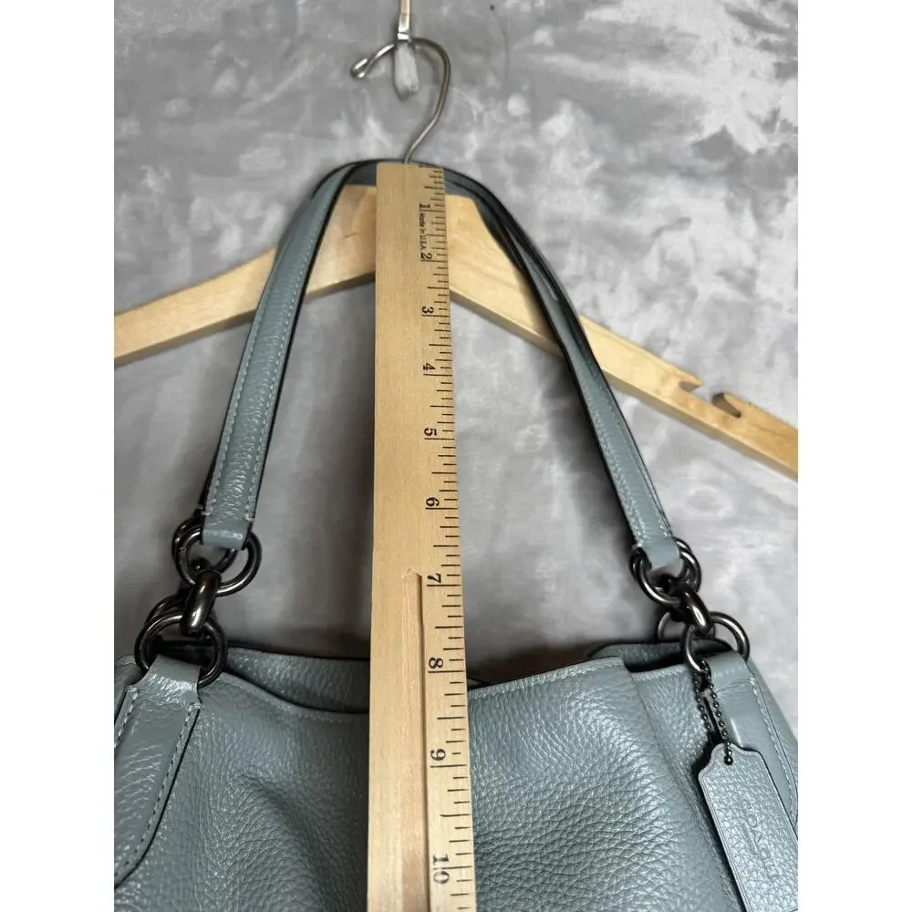Coach Edie 31 Bag Womens Blue Pebbled Leather Shoulder Zip Pockets Gunmetal